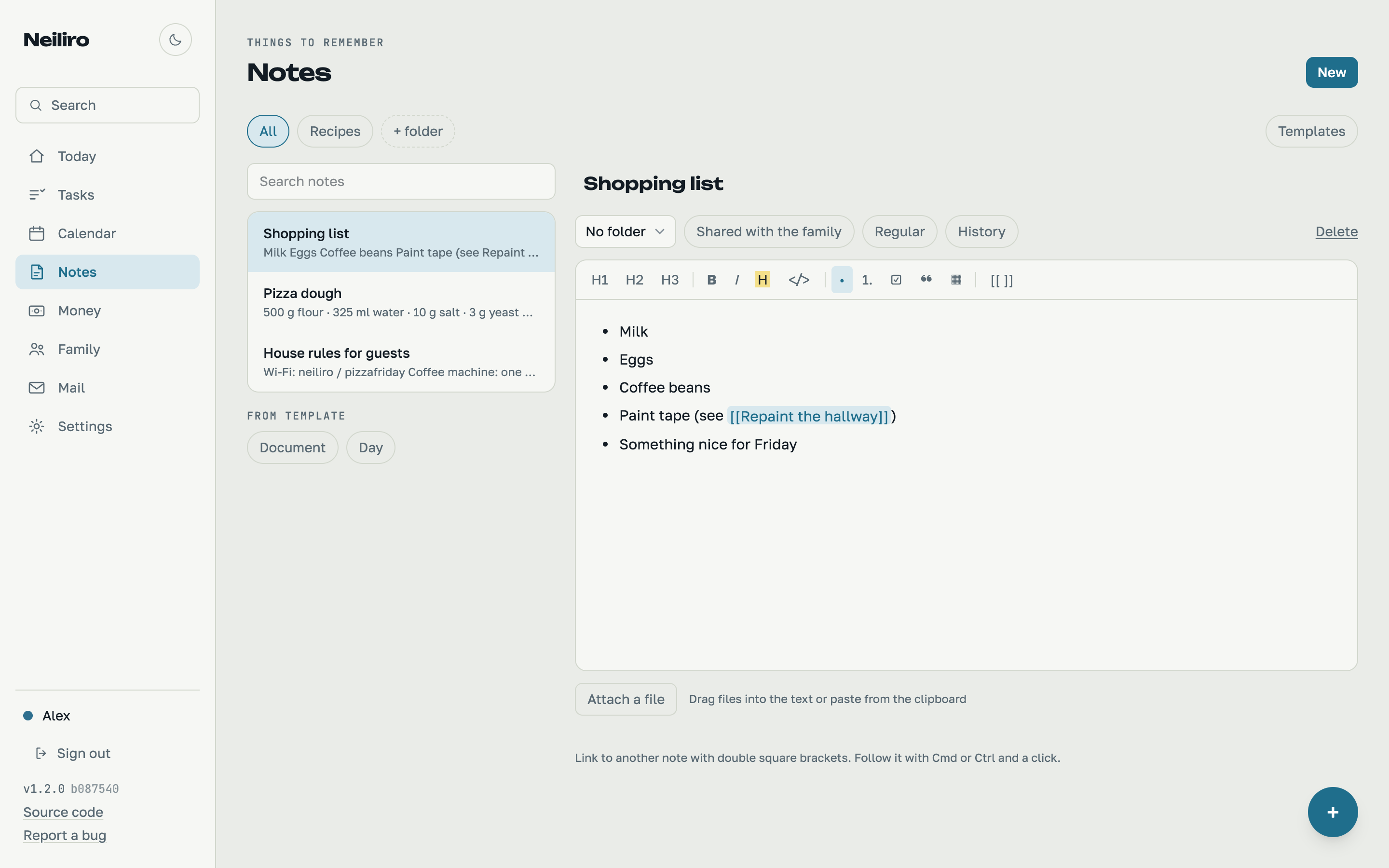 Shared notes with rich text editing